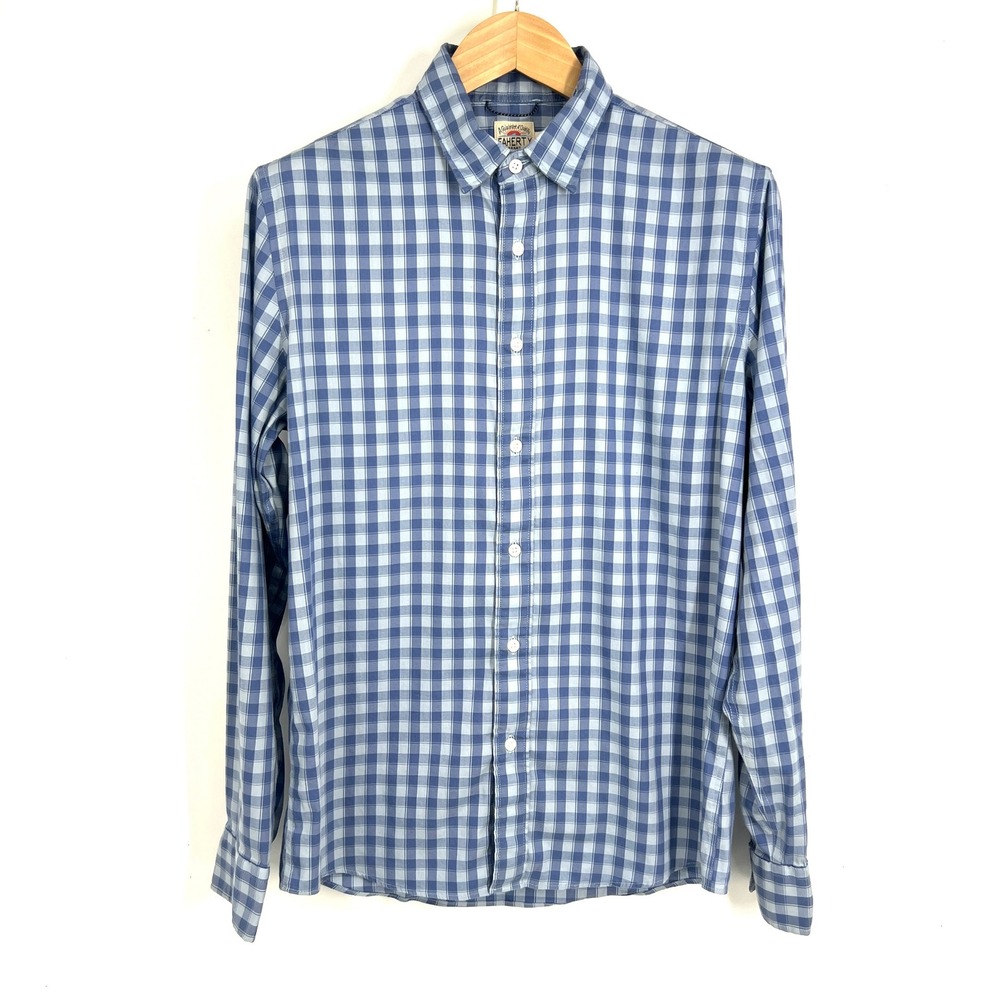 Faherty Brand Mens Movement Shirt Blue Gingham Plaid Button Down MWF2111 Size M